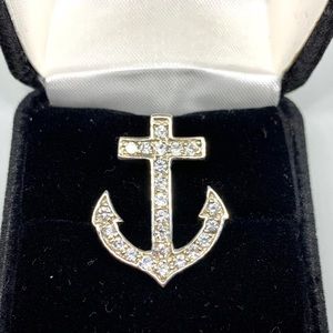 ❤️ Sterling Silver 925 Pave CZ Anchor Pendant Nautical Anchor
